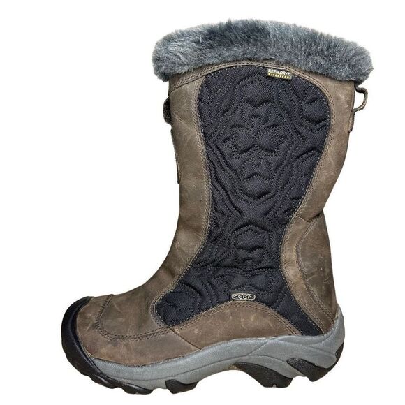 Keen Betty Boot Brown Black Leather Shearling Fur Winter Snow Boot Sz 7 Insulate